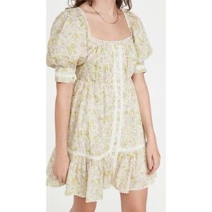 Love The Label Anthropologie Buttondown Puff Sleeve Mini Dress Smocked Floral